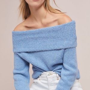 Anthropologie Off the Shoulder Blue Sweater